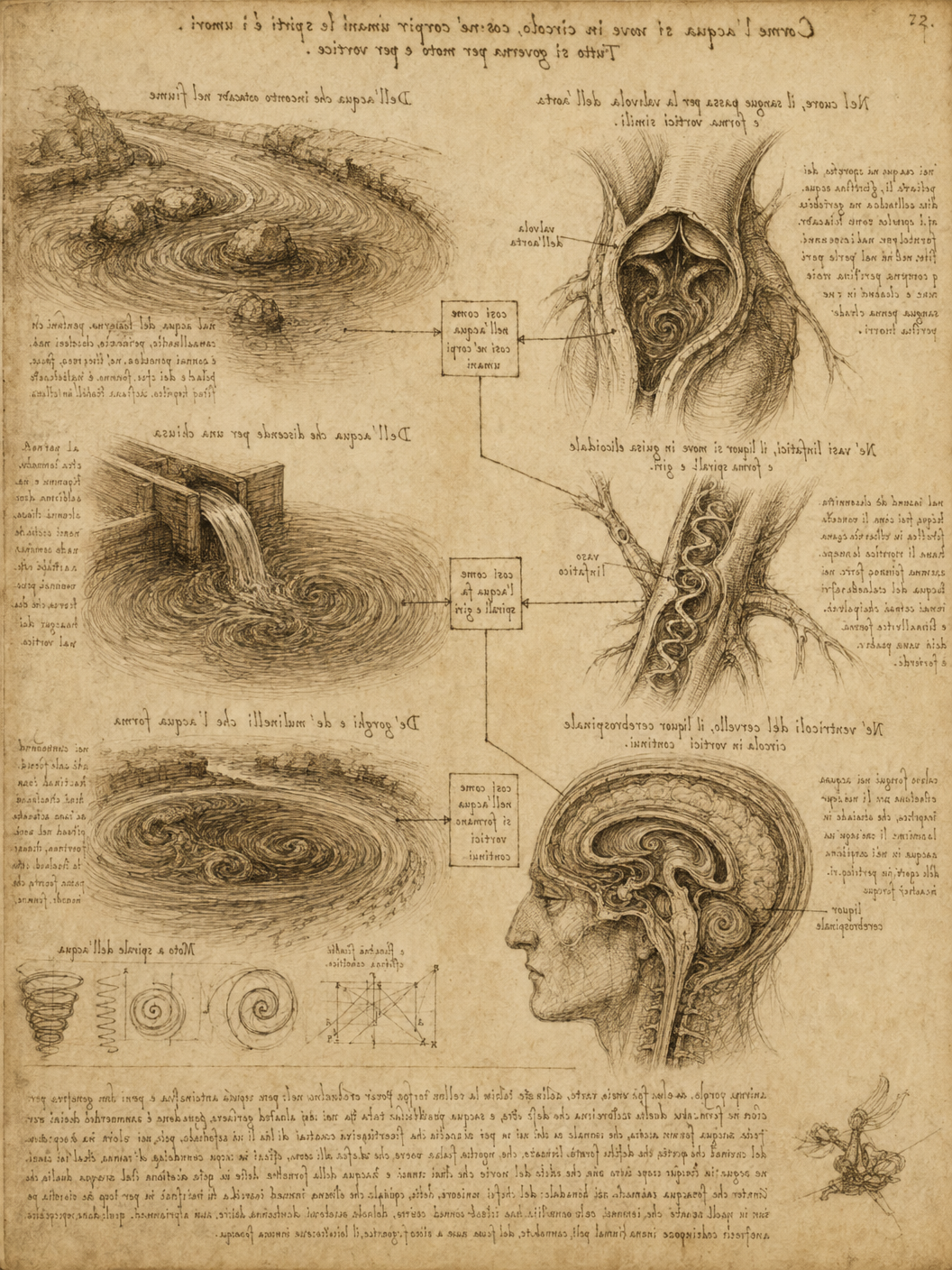Leonardo's water-body analogy — vortex studies compared to blood and lymph flow